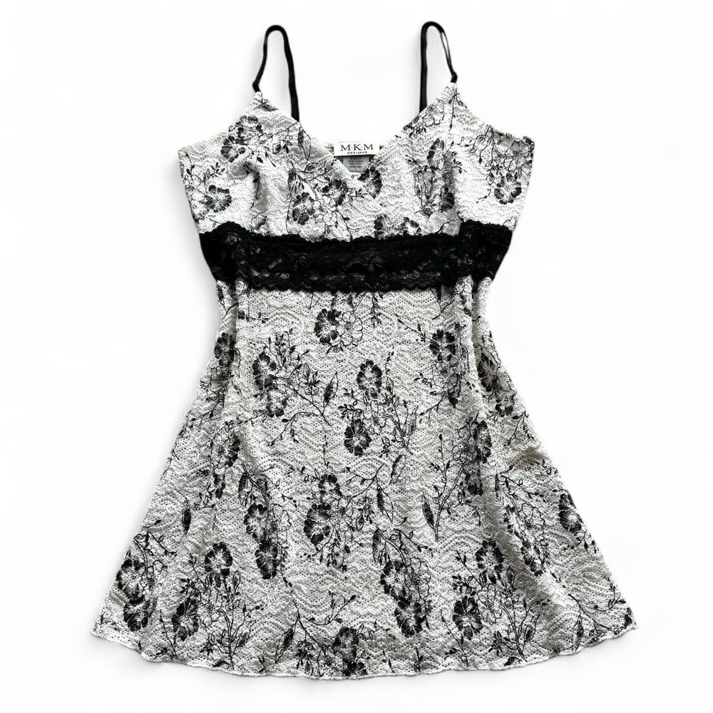 MKM Designs Women's Cami top White Black Floral Lace Size S Made in USA